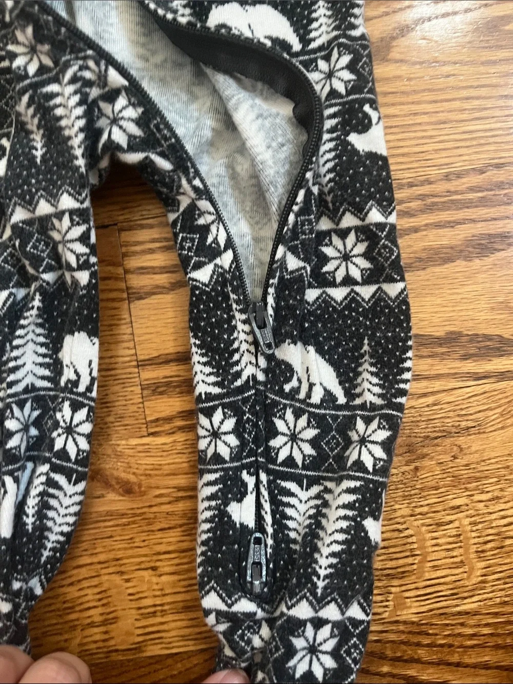Old Navy Black and Cream Bear-Print Footed One-Piece